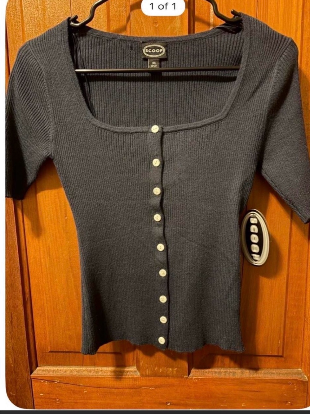 Women’s Ribbed Square-Neck Button-Front Top — Navy